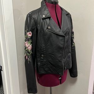 Embroidered vegan leather jacket